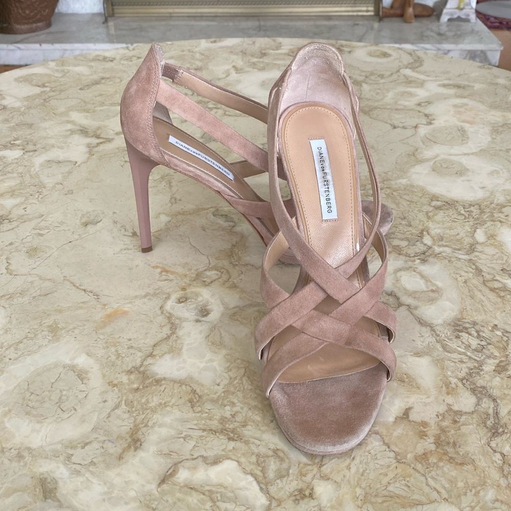 DIANE VON FURSTENBERG Suede Leather Slingback Stiletto Heels Strappy Sandals